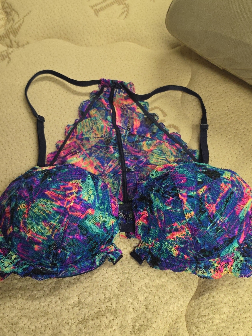 Victoria's Secret Neon Multicolor Lace Racerback Bra
